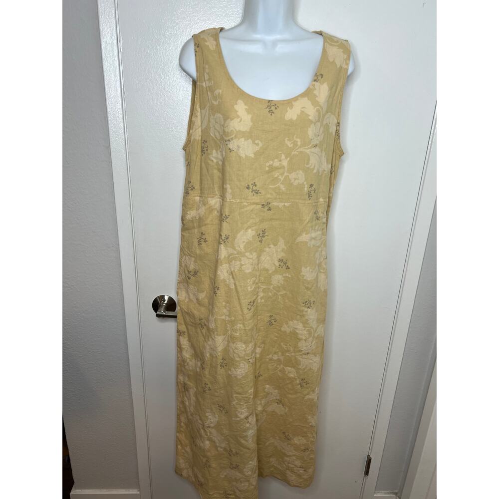 TravelSmith Women's Linen Blend Lagenlook Maxi Dress Beige Floral ~ Size S